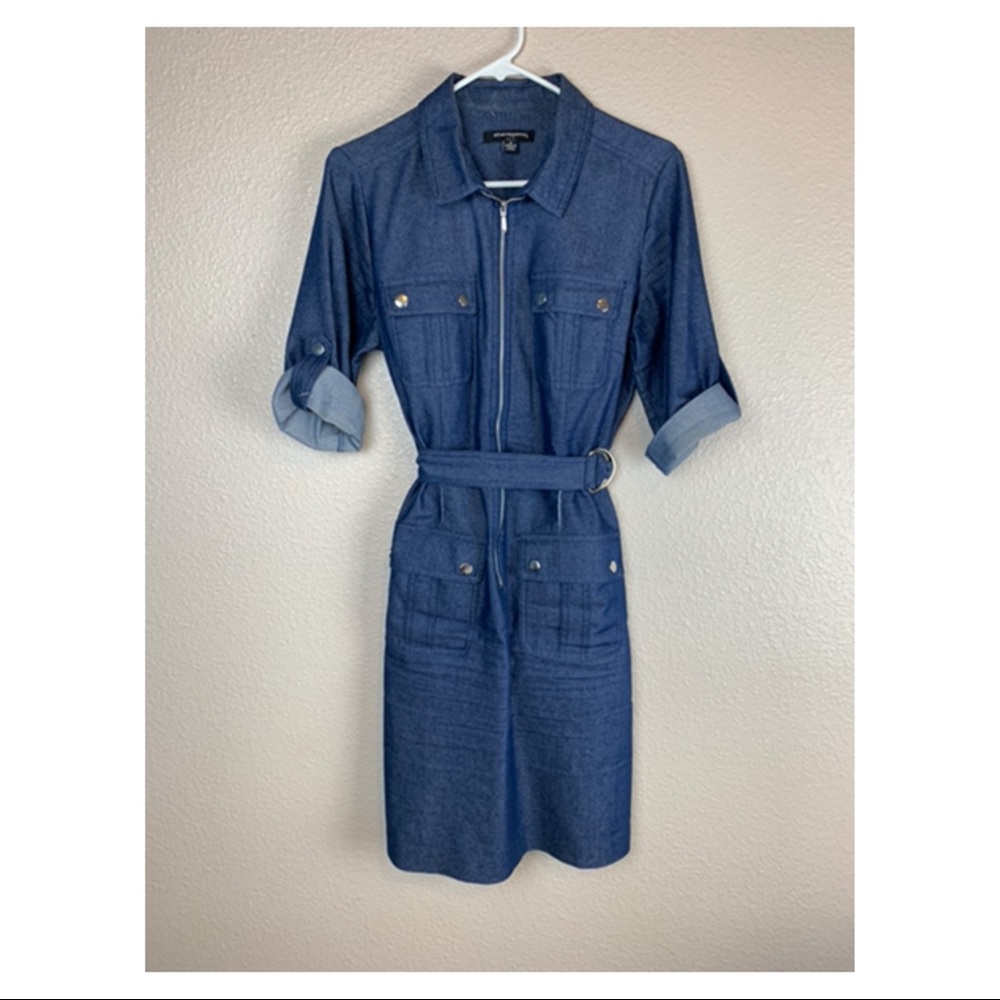 Sharagano Belted Front Zip Utility Shirt Dress